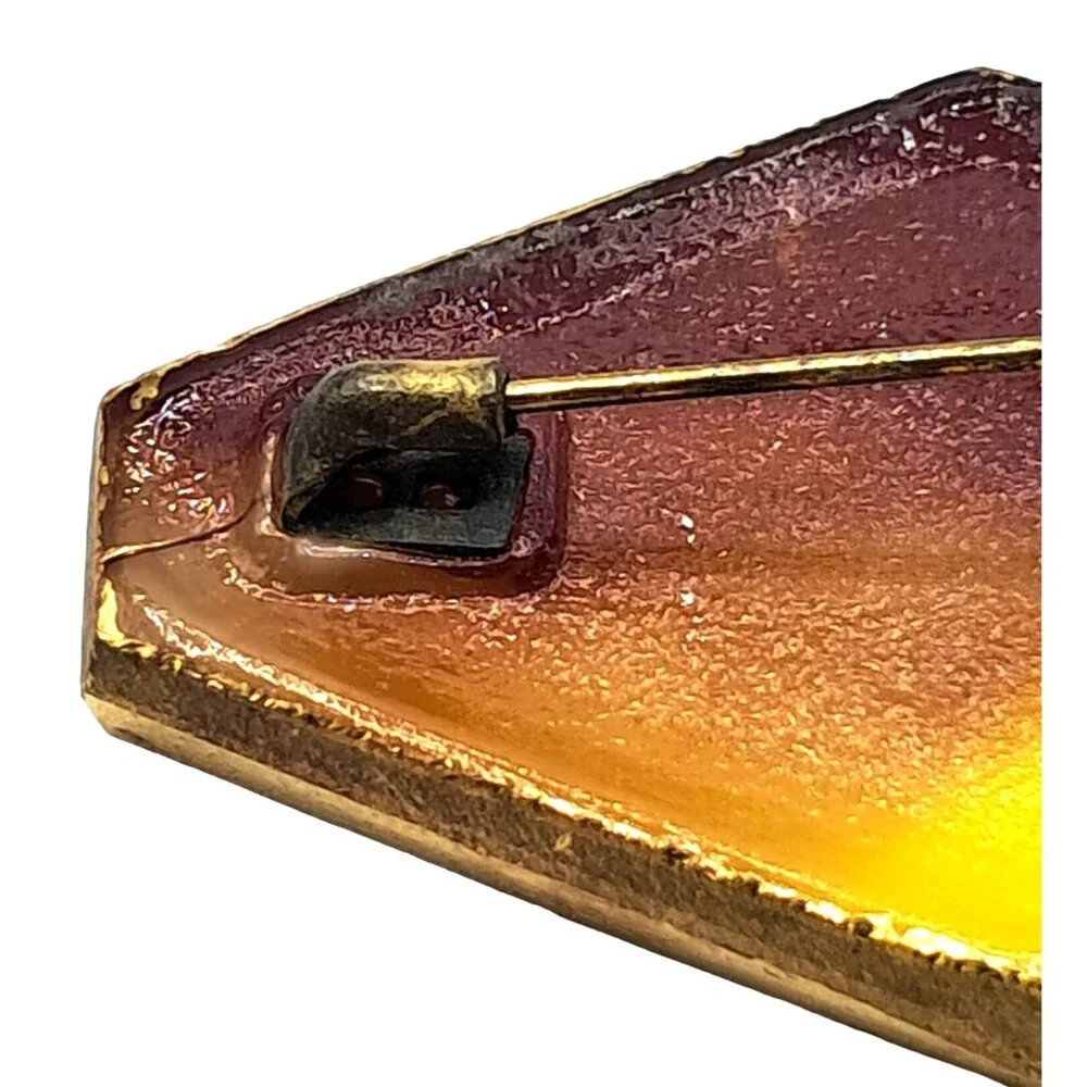 Czech‎ Glass Brooch Caramel Swirl Gold Tone Vintage Costume Jewelry